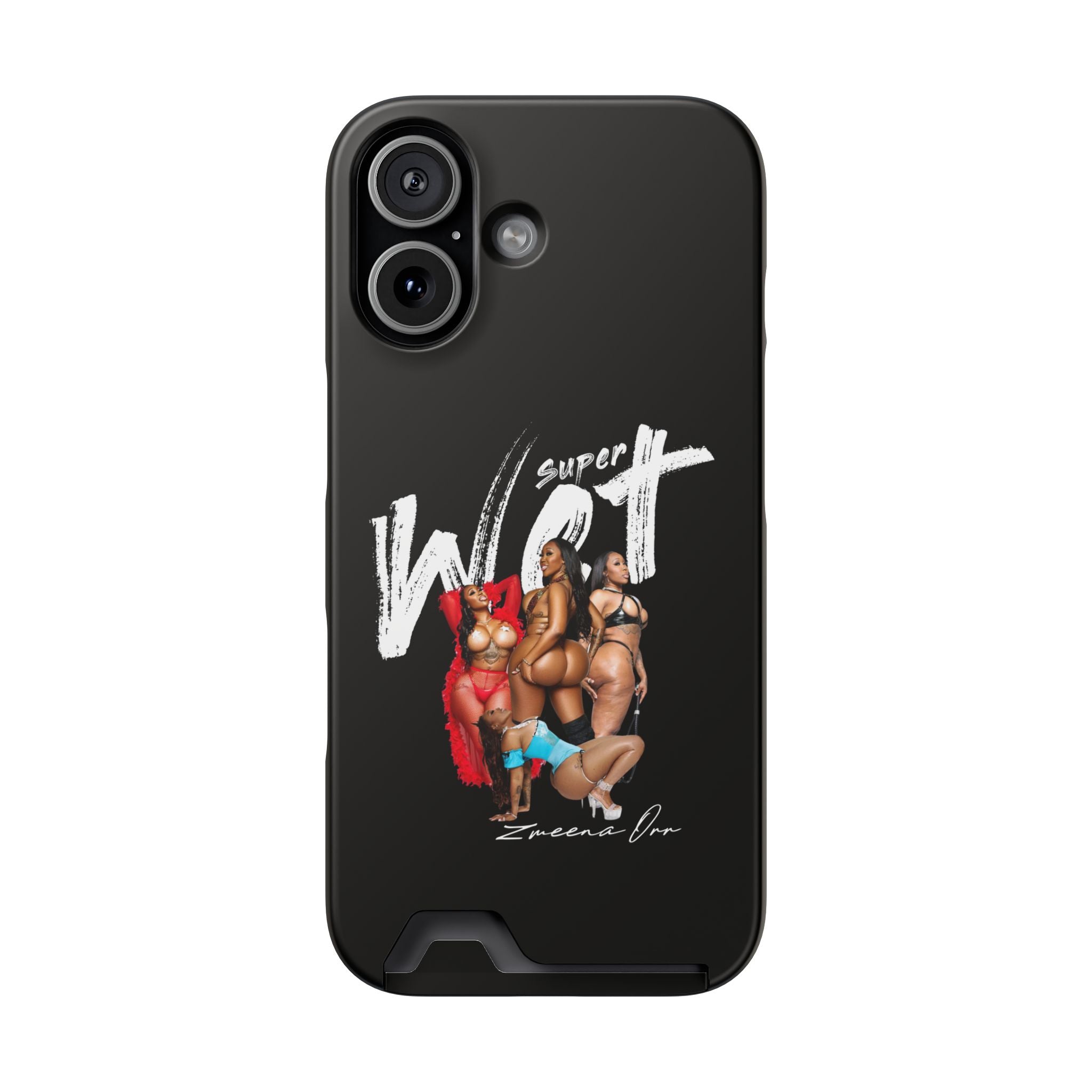 Phone Case with Card Holder — 'Super Wet' Pinup Crew Graphic
