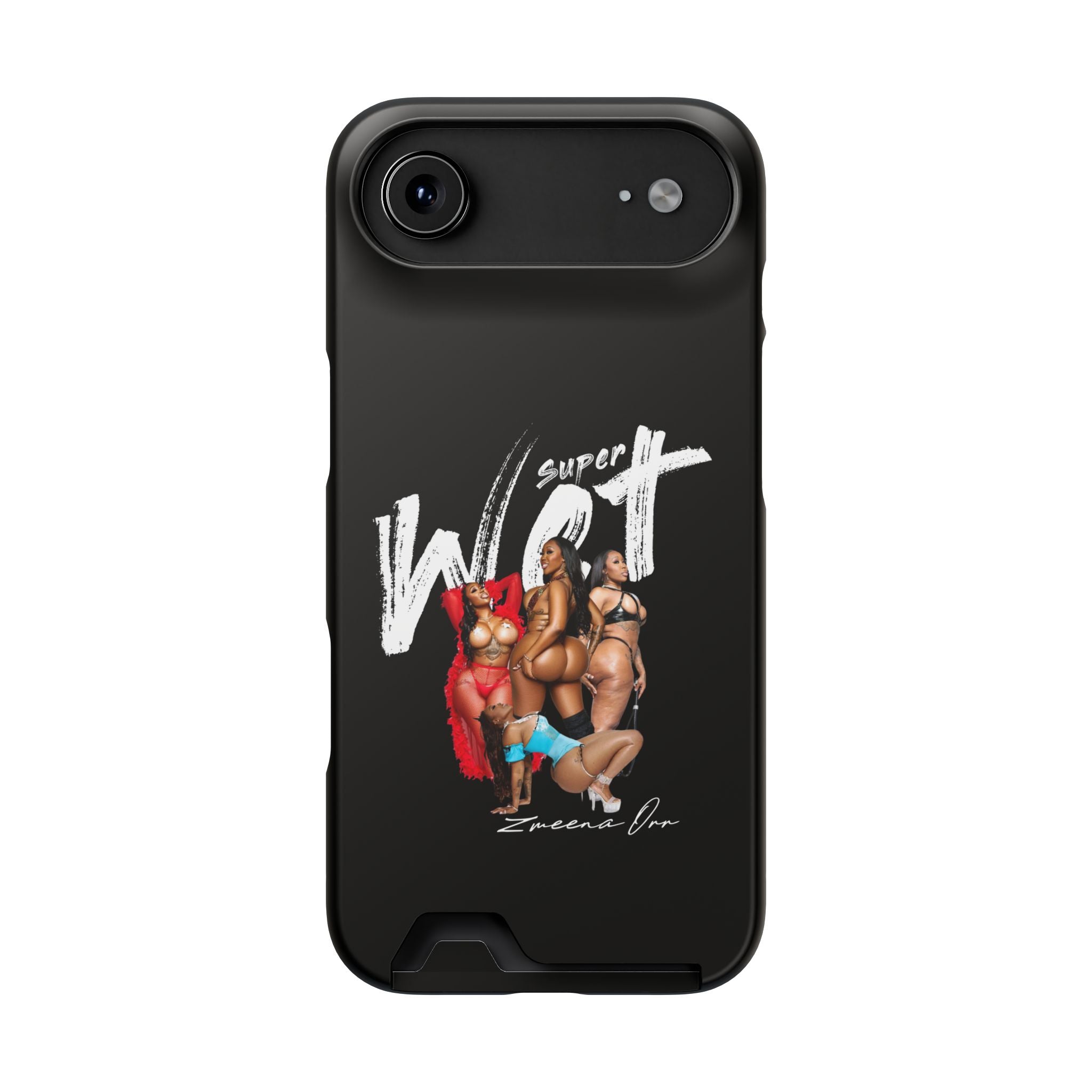 Phone Case with Card Holder — 'Super Wet' Pinup Crew Graphic