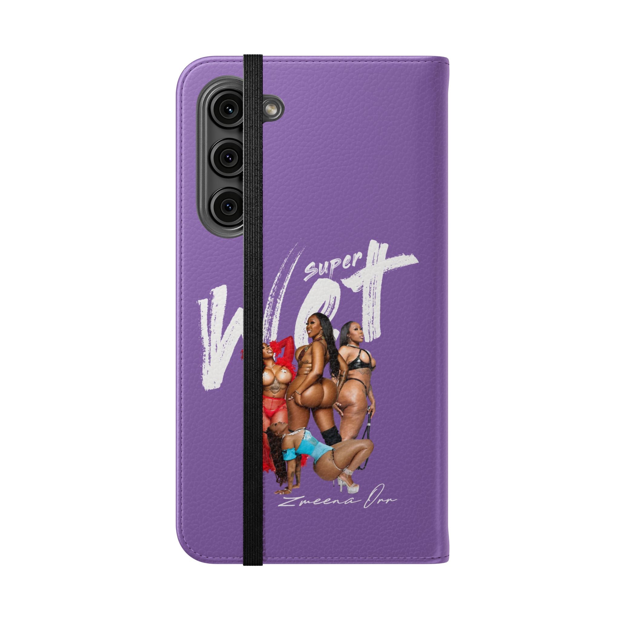 Purple Personalized Flip Phone Case – "Super Wet" Graphic & Name (Tamena)