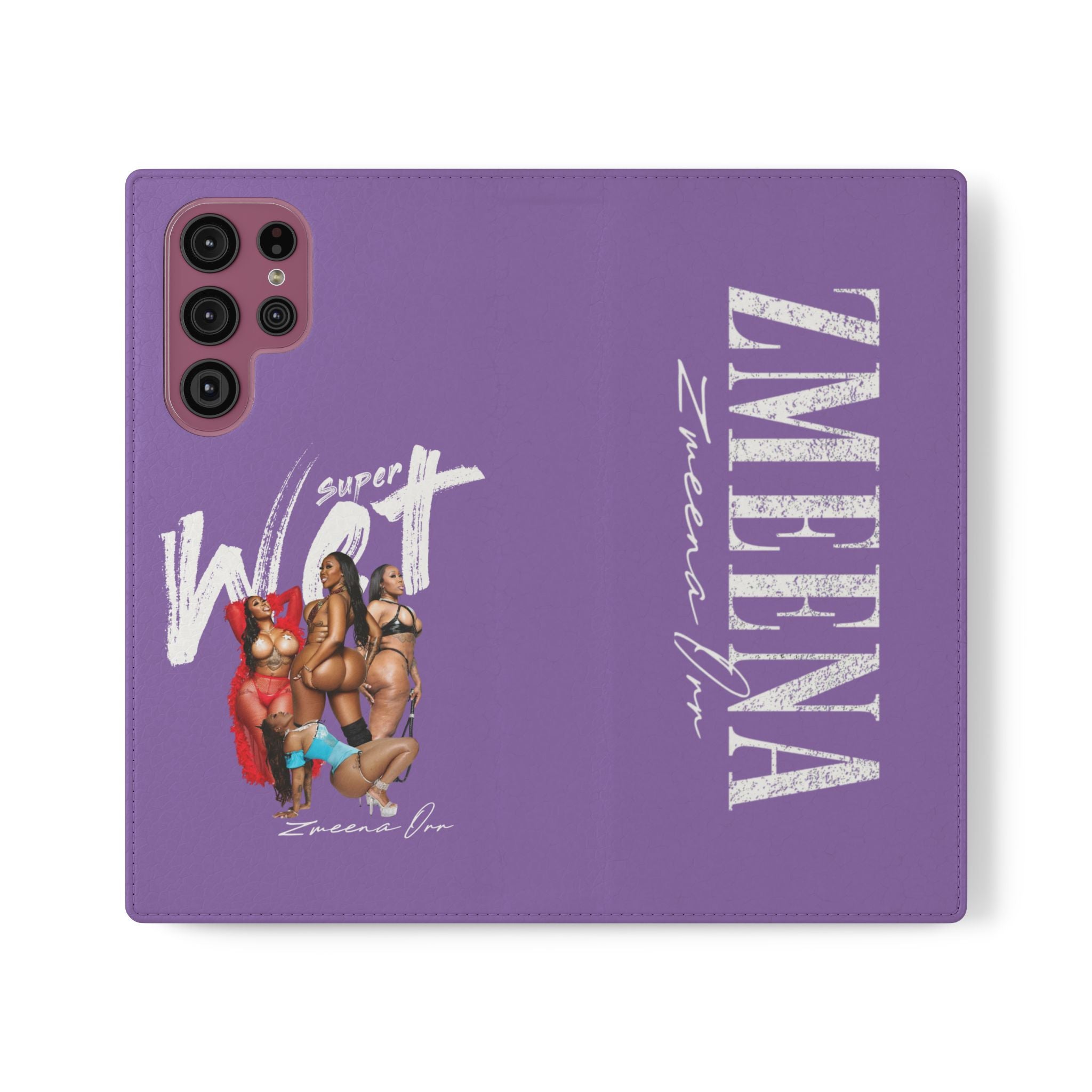 Purple Personalized Flip Phone Case – "Super Wet" Graphic & Name (Tamena)