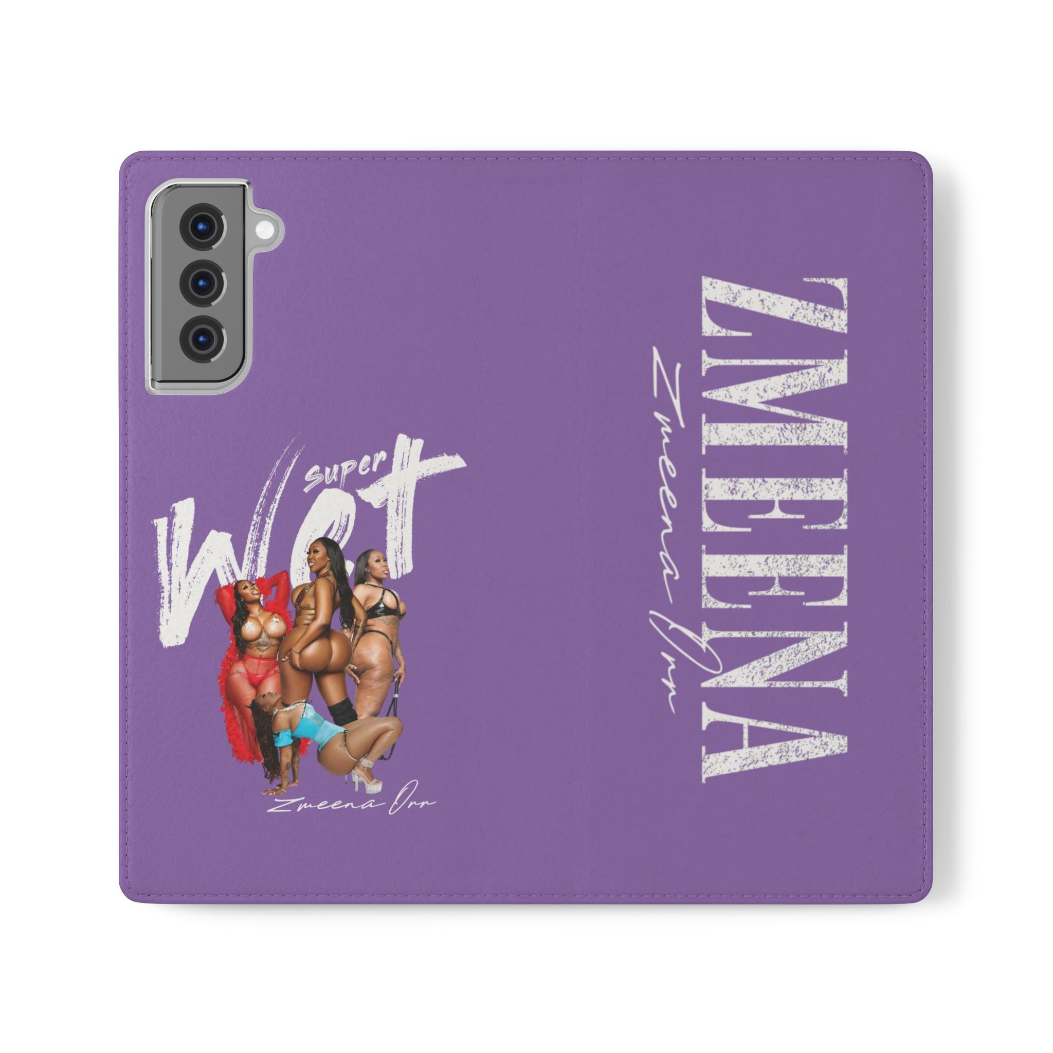Purple Personalized Flip Phone Case – "Super Wet" Graphic & Name (Tamena)