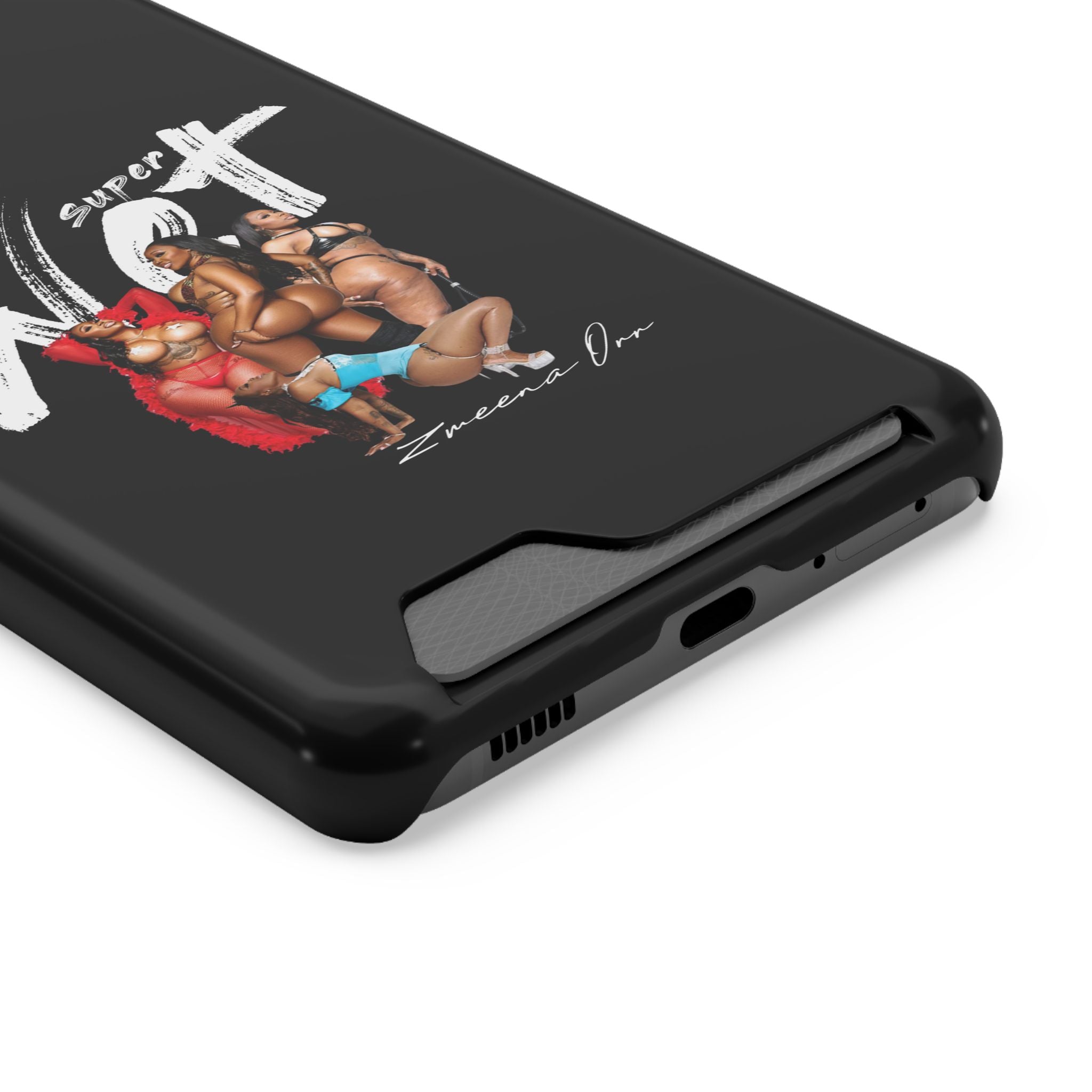Phone Case with Card Holder — 'Super Wet' Pinup Crew Graphic