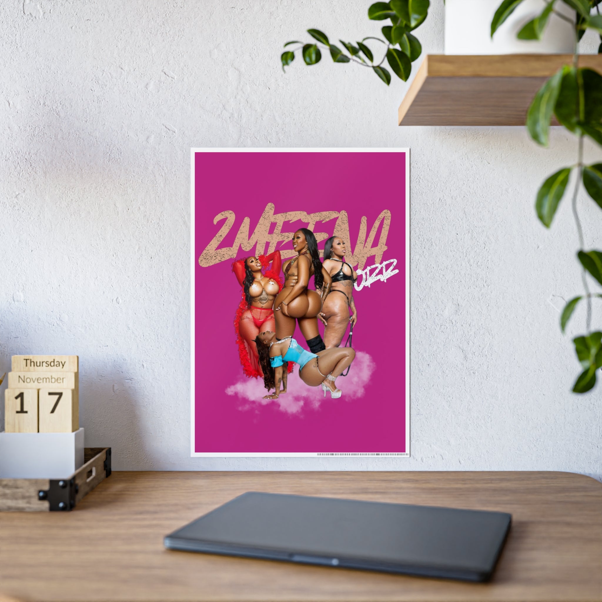 Maroon Gloss Poster — Sexy Pin-Up Curvy Women Art Print