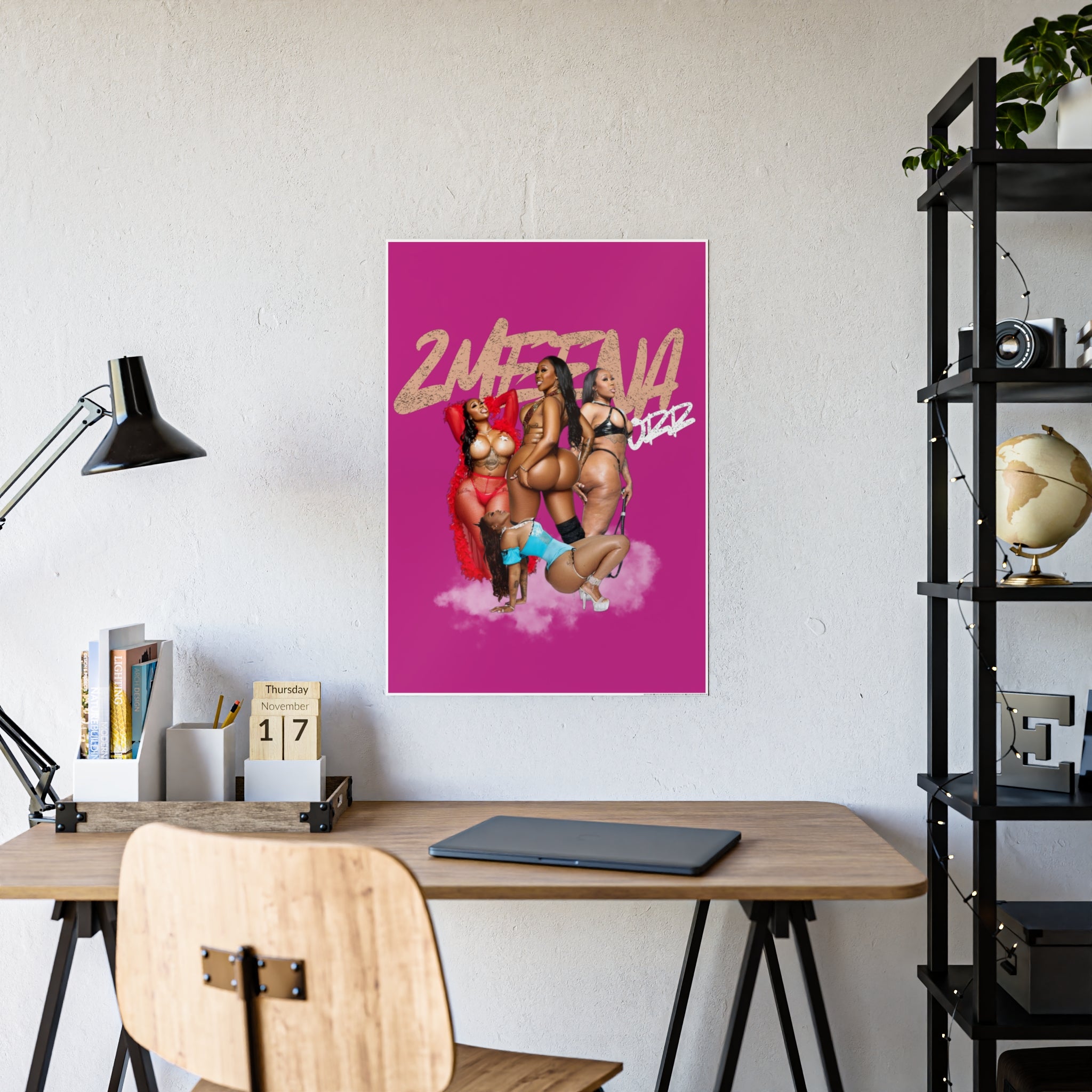 Maroon Gloss Poster — Sexy Pin-Up Curvy Women Art Print